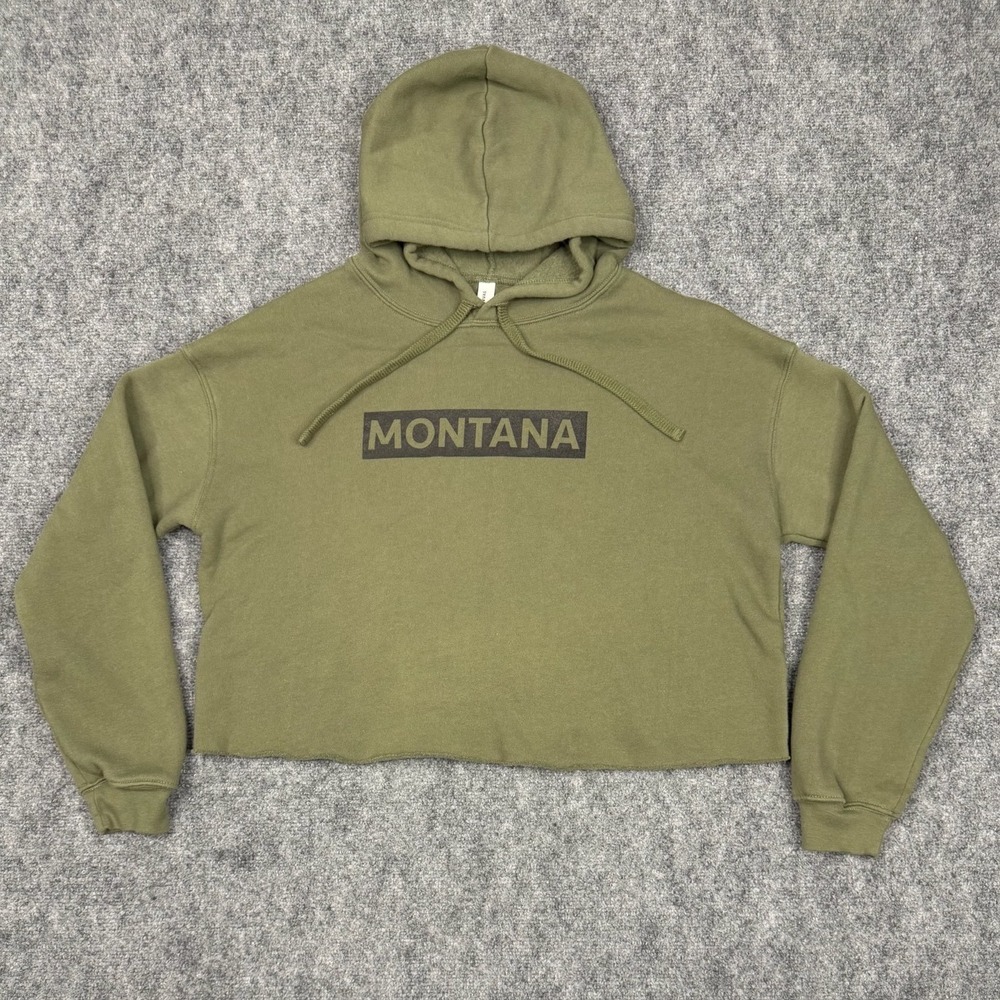 Bella Canvas Montana Cropped Hoodie Olive Green Fleece Sweatshirt Large